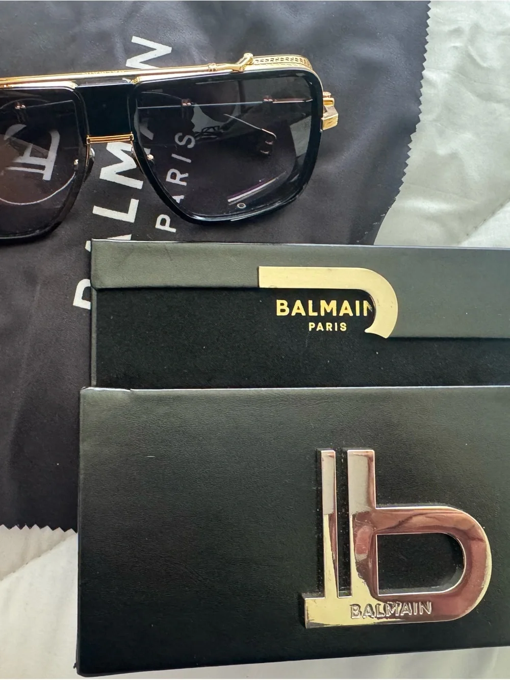Balmain Men’s Black and Gold Sunglasses with Signature Accents